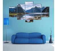 QYYAMDEQ Canvas Pictures For Wall 5 Pieces Posters & Prints Milford Sound In New Zealand Modern Artwork Bathroom Kitchen Paintings Wall Decorations For Hallway Dining Room Office