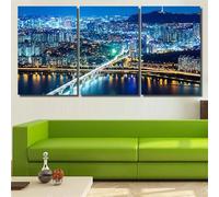 QYYAMDEQ Large Canvas Prints 3 Piece Wall Art Pictures Seoul City At Night 3 Pieces Posters & Prints Wall Paintings For Living Room Hallway And Stairs Decorations