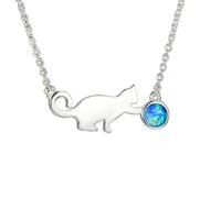 QYYZTHX Boho Female Round Opal Pendant Necklace Classic Silver Color Chain Necklaces For Women Cute Bridal Cat Wedding Necklace