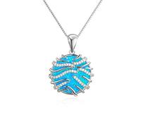 QYYZTHX Female Big Round Pendant Necklace Boho White Blue Opal Necklaces For Women Vintage Silver Color Wedding Jewelry
