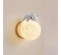 QYYZTHX LED Moon Wall Lamp Indoor Bear Wall Light Wood Cartoon Moon Lamp Decoration Wall Lighting Boys and Girls Nursery Lamp G9 Bedside Lamp for Bedroom Living Room Hallway
