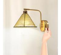 QYYZTHX LED Rechargeable Wall Lamp Cordless Rotatable Boho Wall Light Rattan RGB Dimmable with Remote Control Battery Lamp USB Charging Swivel Arm Wall Lighting Gold Boho Lantern Without Power
