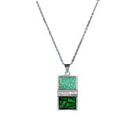 QYYZTHX New 925 Silver Ladies Necklace Handmade Enamel Epoxy Creative Emerald Green Geometric Pattern Ladies Sweater Chain Necklace