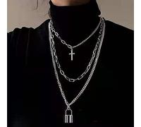 QYYZTHX Punk CoHiphop Double Layer Metal Round Circle Chain Link Cross Pendant for Women Men Party