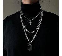 QYYZTHX Punk CoHiphop Double Layer Metal Round Circle Chain Link Cross Pendant for Women Men Party