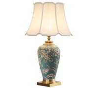 QYYZTQY 28.4" Tall Blue Green Ceramic Table Lamp Extra Large Single Coastal Table Lamp for Living Room Brass Ancient Floral Porcelain Bedside Nightstand Lamp for Bedroom Farmhouse Home Office