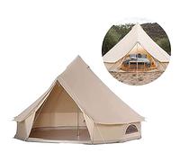 QYYZTQY 3/4/5/6m Camping Bell 4-Season Family Outdoor Hiking Hunting Yurt Tent with Zipped Groundsheet and Chimney Hello, Khaki
