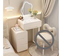QYYZTQY 3-in-1 Vanity Desk Lights, Makeup & Chair, Space-Saving Dressing Table with Drawers, Stylish White Gloss Bedroom Furniture for Women