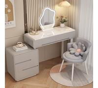QYYZTQY 3-in-1 Vanity Desk Mirror Stool, Space-Saving Makeup with Drawers, White Gloss Dressing Table for Women - Stylish Bedroom Furniture (Gray)