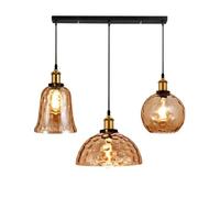 QYYZTQY 3-Light Cluster Pendant Light Industrial Chandelier Kitchen Island Lights Retro Hanging Lamp with Clear Hammered Glass Shade Vintage Farmhouse Ceiling Lighting Fixture for Dining Room