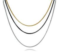 QYYZTQY 3 Pcs Chain for Men，3mm Silver Black Gold Stainless Steel Chains Jewelry Gifts for Mens Boys Womens Box Chain 18"/20"/24 Inches