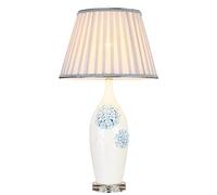 QYYZTQY 3D Pinch Flower Creativity Ceramics Desk lamp White Glazed Ceramic Table Lamp Bedroom Bedside Lamp with Handmade Fabric lampshad Table Luminaire Button Switch
