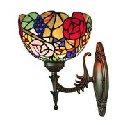 QYYZTQY 7.8Inch Style Wall Lamp Rose Flower Stained Glass Shade Wall Lighting Fixtures for Coffee, Bar, Office, Restaurant, Kitchen, Art Craft Gift