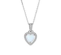 QYYZTQY 925 Sterling Silver Heart Fire Opal Pendant For Women Sparkling Love Necklace Fine Jewelry Valentine's Day Gifts