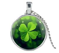 QYYZTQY 925 Sterling Silver Patricks Day Necklaces For Women And Men, Classic Patrick Day Shamrock Four-leaf Wooden Necklace Glass, Patricks Day Beads Bulk, Green Bead Necklace