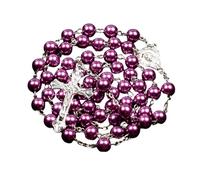 QYYZTQY 925 Sterling Silver Religious Rosary Necklace For Women - Religion Faux Pearl Rosary Cross Necklace, Mary Jesus Cross Pendant Long Beads Chains