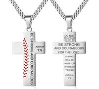 QYYZTQY Baseball Cross Pendant for Boys Bible Verse I CAN DO All Things Stainless Steel Sport Jewelry for Men 23" Cuban Chain, enamel, cross