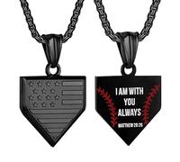 QYYZTQY Baseball Home Plate for Boys USA Flag Shield Pendant Stainless Steel Chain 22+2 inch Inspirational Bible Verse Baseball Gift Personalized Patriotic Jewelry for Mens, Stainless Steel, No