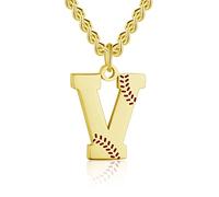 QYYZTQY Baseball Initial A-Z Letter for Men Baseball Charm Pendant Stainless Steel Silver Chain 22inch Personalized Baseball Gift for Men, Gold, No Gemstone