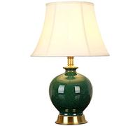 QYYZTQY Bedroom Bedside Lamp Green Ice Crack Ceramics Table Lamp Chinese Vintage Vase Bedroom Desk Lamp Chinoiserie Lamp with Cream Fabric Shade 53 * 35 Cm