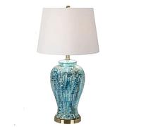 QYYZTQY Bedside Table Lamp Blue Plaid Ceramic Table Lamps White Fabric Shade Decor for Bedroom Home Office Desk Nightstand Table Lamp Nightstand Lamp for Bedroom