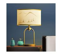 QYYZTQY Bedside Table Lamp Table Lamp Brushed Brass Metal Body Chinese Traditional and Elegant Ink Landscape Canvas Art Shade Nightstand Lamp for Living Room Bedroom House Bedside Farmhouse Desk Lamps