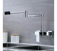 QYYZTQY Black Wall Mount faucets, 2-Mode Folding Copper, for Kitchen Laundry Sink, rotatable hot and Cold, Commercial(Chrome Handles Down)