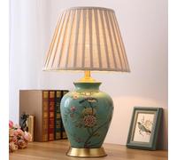 QYYZTQY Blue Ceramic Table Lamps for Living Room Large Floral Porcelain Table Lamp Tall Hand Painted Bird Flower Bedside Lamp Chinese Farmhouse Nightstand Lamp for Bedroom Desk End Home Office