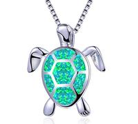 QYYZTQY Boho Fashion Female Blue White Green Fire Opal Silver Color Necklace Big Turtle Pendants Necklaces For Women