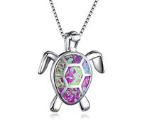 QYYZTQY Boho Fashion Female Blue White Green Fire Opal Silver Color Necklace Big Turtle Pendants Necklaces For Women