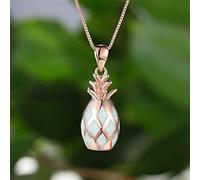 QYYZTQY Boho Female Blue White Opal Pendant Silver Color Chain Necklaces For Women Cute Fruit Pineapple Wedding Necklace