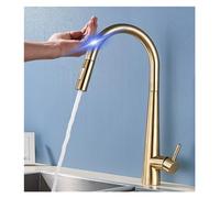 QYYZTQY Brushed Gold Kitchen Faucet Sensor-Activated Swivel Pull-Out Sprayer Hot Cold Water Mixing Easy Use Perfect for Home & Commercial Kitchens