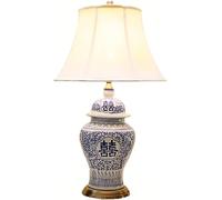 QYYZTQY Ceramic Table Lamp Bedroom Bedside Lamp Blue and White Porcelain Large Ceramic Lamp with Bell Shape Lamp Shade Hand-Painted China Antique Desk Lamp