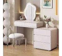 QYYZTQY Compact Makeup Vanity with Lights 3-Color Illumination White Wood Dressing Table for Small Rooms Includes Acrylic Chair x 80 cm