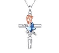 QYYZTQY Cross Sterling Silver Butterfly Crystal Cremation Urn Jewelry for Memorial Keepsake Gifts for Women