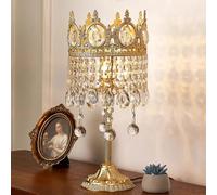 QYYZTQY Crystal Side Table Lamp Gold Antique Mid Century Table Lamp French European Farmhouse Bedside Lamp Vintage Rustic Nightstand Lamp for Desk Kids Bedroom Living Room Office Entryway Home