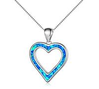 QYYZTQY Cute Boho Female Big Heart Pendants Fashion Silver Color White Blue Opal Necklaces For Women Vintage Jewelry
