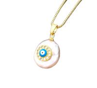 QYYZTQY Cute Zircon Evil Eye Charm Natural Coin Freshwater Pearl Bead Gold Link Chain Pendant Choker Necklace For Women Jewelry Gift