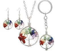 QYYZTQY Dangle Earrings For Women Round Tree Of Life Ear Drop Natural Chip Stone Bead Reiki 7 Chakra Healing Jewelry