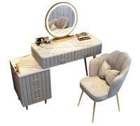 QYYZTQY Desk Mirror Lights Dressing Set with Drawers Makeup Vanity Table and Chair for Bedroom 3 Modes Side Cabinet Included,Gray,1,100cm/39.37in