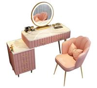 QYYZTQY Desk Mirror Lights Dressing Set with Drawers Makeup Vanity Table and Chair for Bedroom 3 Modes Side Cabinet Included,Pink,100cm/39.37in