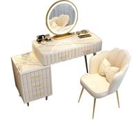 QYYZTQY Desk Mirror Lights Dressing Set with Drawers Makeup Vanity Table and Chair for Bedroom 3 Modes Side Cabinet Included,White,100cm/39.37in