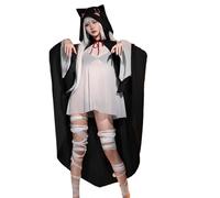 QYYZTQY devil Costume for women Cosplay Outfit lingerie Babydoll Cute Wings Witch Angel Anime Roleplay Queen halloween Bikini Goth Hooded Cape Bra Thong Set Black White