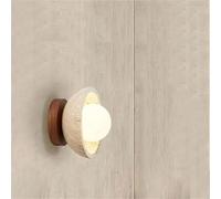 QYYZTQY Dome Natural Stone Wood Mid Century Lamp Milk Glass Globe Vintage Farmhouse Lighting for Living Room Hallway Bedroom Entryway Porch Wall Light with G9 Base