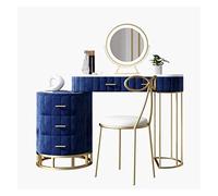 QYYZTQY Dresser Table Blue Vanity Table, Dressing Table for Girls with Cushioned Stool, Bedroom Furniture