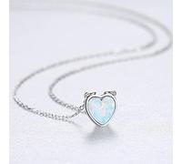 QYYZTQY Elegant Heart Opal Pendant Necklace For Women Brightly Three Color Gemstone Necklace Anniversary Silver 925 Jewelry