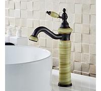 QYYZTQY European Style Natural Jade countertop Basin hot and Cold Water Faucet All Copper Black American Art Basin Marble Antique Faucet, Green Jade Pagoda