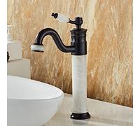 QYYZTQY European Style Natural Jade countertop Basin hot and Cold Water Faucet All Copper Black American Art Pot Marble Antique Faucet, White Jade Square