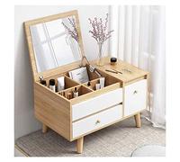 QYYZTQY Folding Top Flip Mirrored Storage Organizer for Home Bedroom,Makeup Dressing Table 2 Drawers, Vanity Table with Flip Top Mirror (Color : Natural and Whit (Natural and White 60x40x40cm)