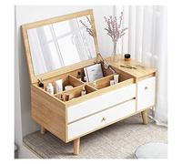 QYYZTQY Folding Top Flip Mirrored Storage Organizer for Home Bedroom,Makeup Dressing Table 2 Drawers, Vanity Table with Flip Top Mirror (Color : Natural and Whit (Natural and White 80x40x40cm)